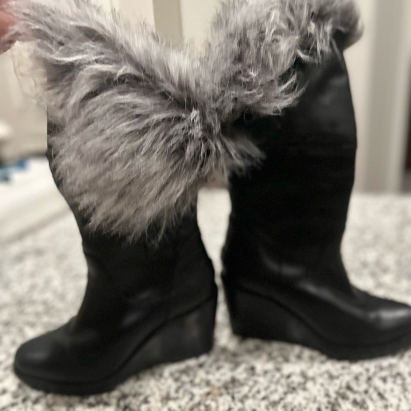 Sorel Park Black Leather Park City Wedge Boots - Picture 2 of 8